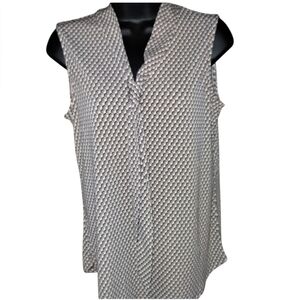 Adrianna Papell NWT Tie neck sleeveless top, size small, taupe and white
